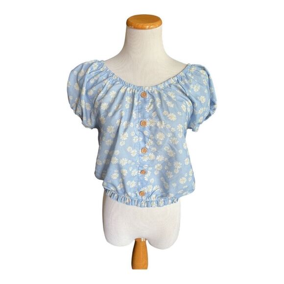 Womens Texas Girl Boutique Daisy Sky Print Button Down Crop Top - Sz XL - Picture 1 of 1